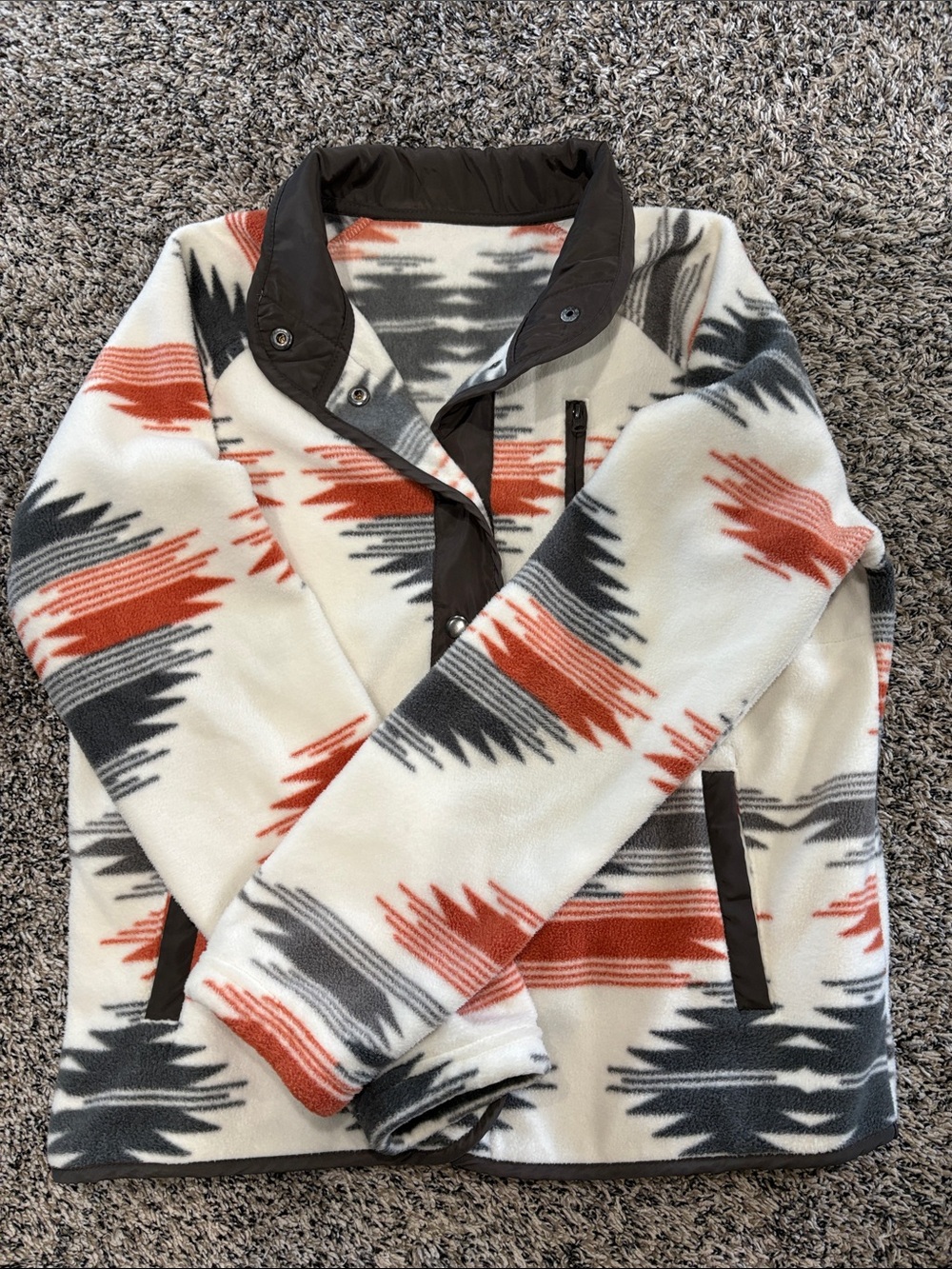 Southwestern Pattern Fleece Jacket in Cream, Rust & Gray